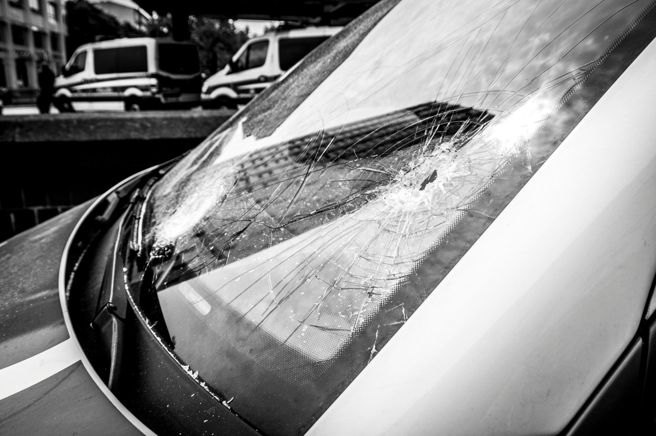 a broken windshield of