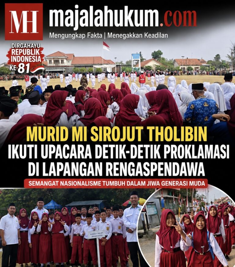 Murid MI Sirojut Tholibin Ikuti Upacara Detik-Detik Proklamasi HUT RI ke-81 di Lapangan Rengaspendawa
