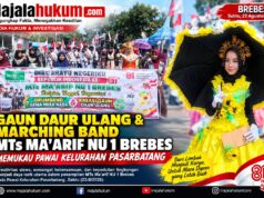 Gaun Daur Ulang dan Marching Band MTs Ma’arif NU 1 Brebes Memukau Pawai Kelurahan Pasarbatang