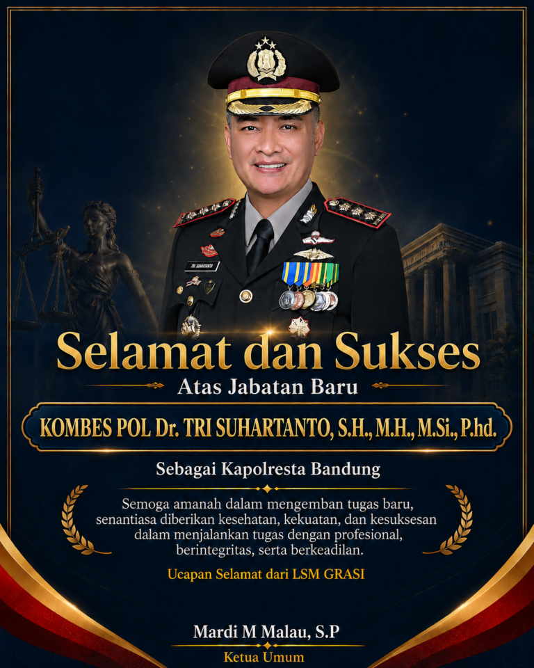 Dipercaya Menjadi Kapolresta Bandung, Kombes Pol Dr. Tri Suhartanto Dapat Ucapan Selamat dari LSM GRASI